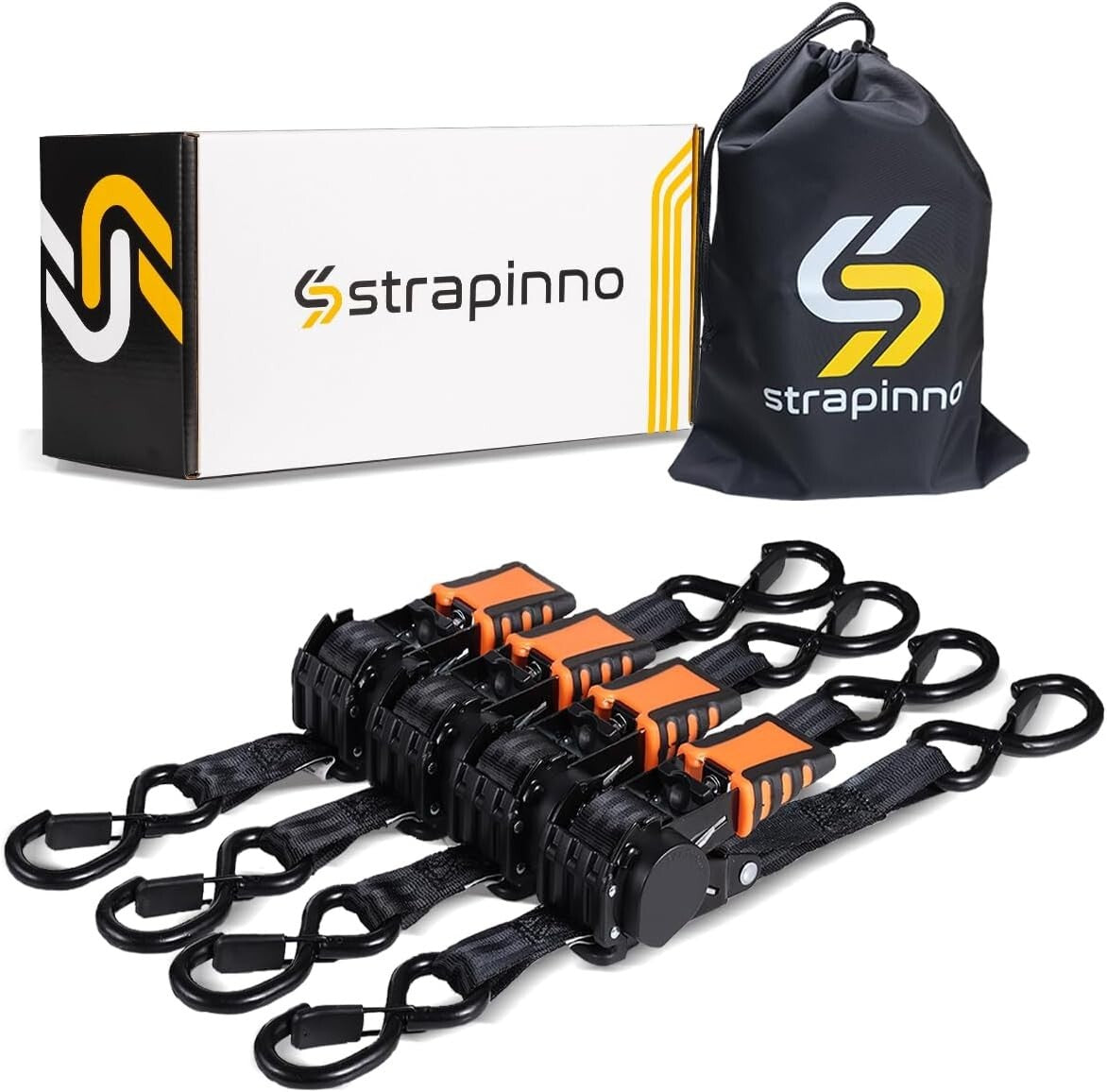 4-Piece Retractable Ratchet Straps Bundle - 1in x 6ft - 1,500LBS Strength