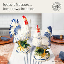 Load image into Gallery viewer, Vibrant Sicily Blue Ceramic Rooster &amp; Hen Statues - Elegant Farmhouse Accent