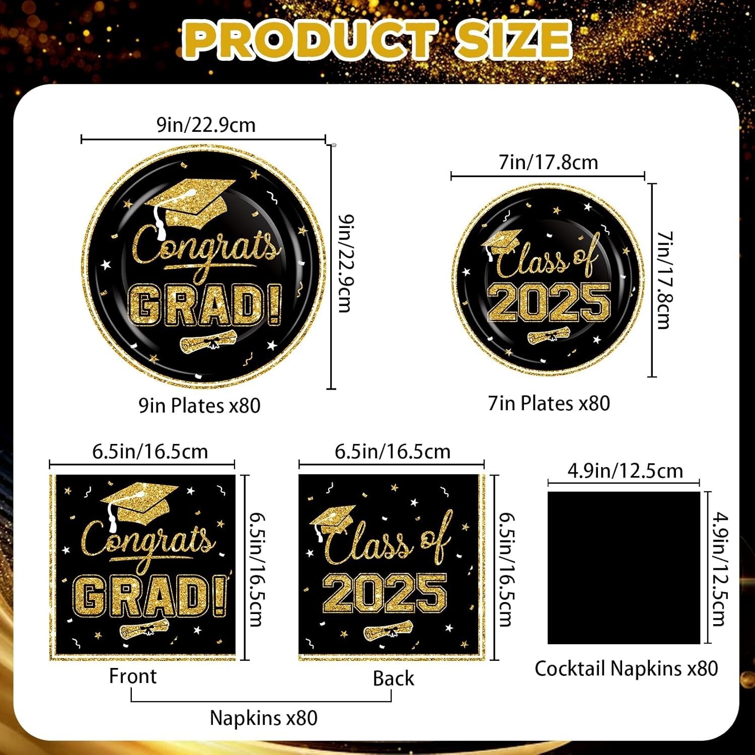 320Pcs Black & Gold Graduation Party Supplies - Elegance for Class of 2025