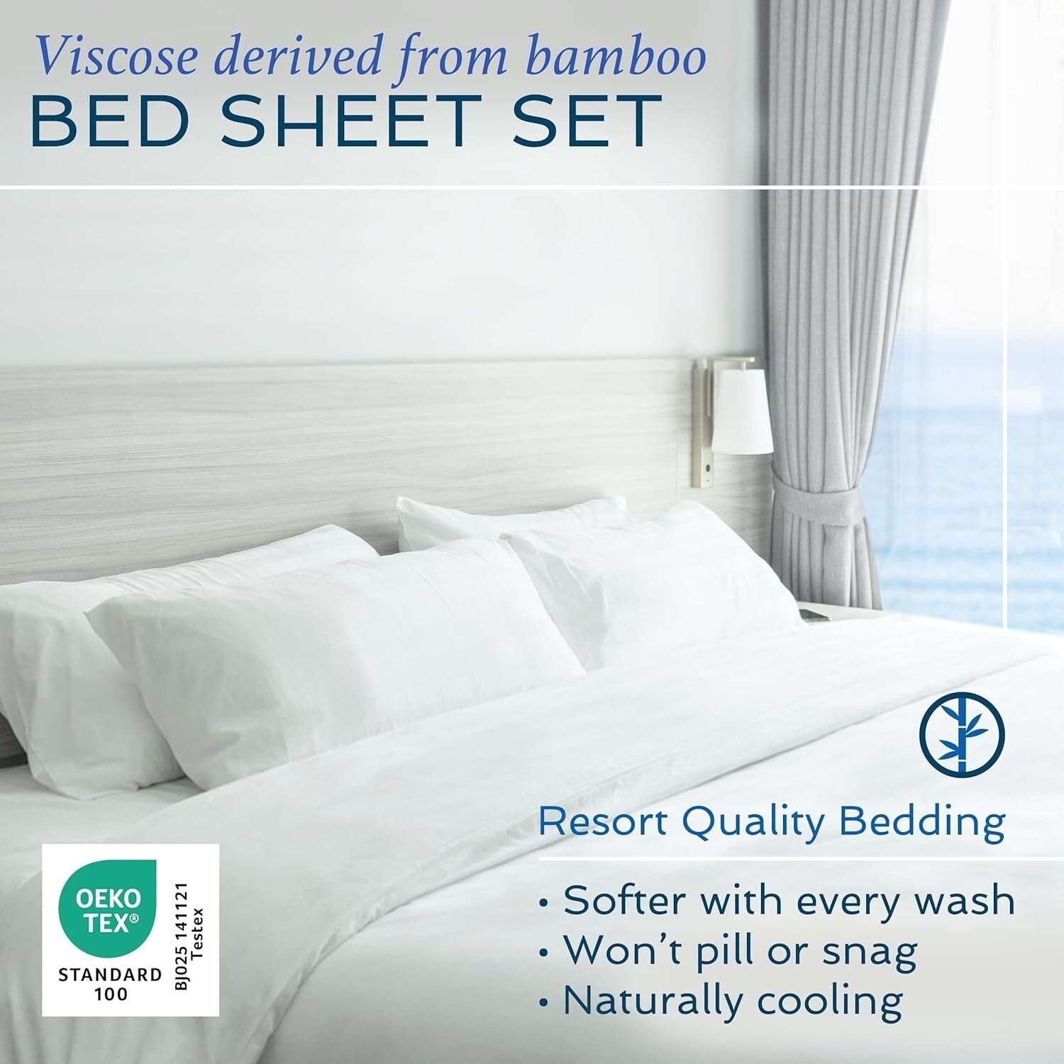 Deep Pocket King Size Bamboo Sheets - Cooling 4-Piece Bedding Set in White