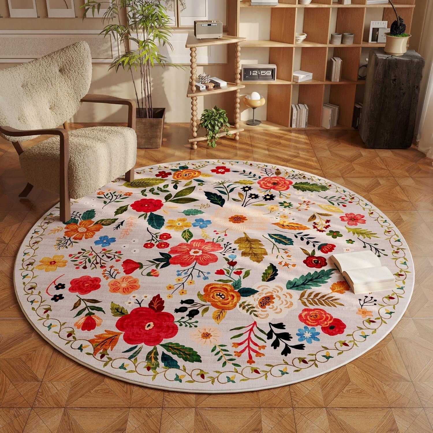 Kid & Pet-Friendly 6ft Washable Round Rug - Soft Low Pile for High Traffic