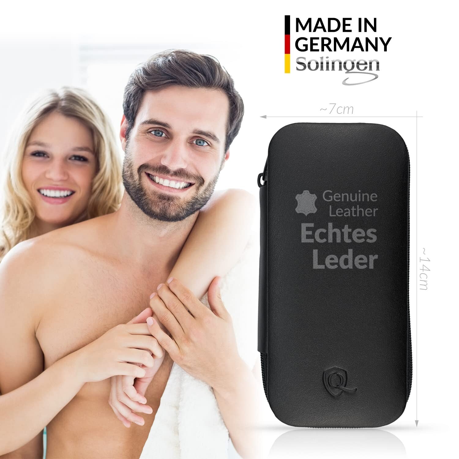 7-Piece Stainless Steel Manicure Set in Nappa Black Leather - Made in Solingen