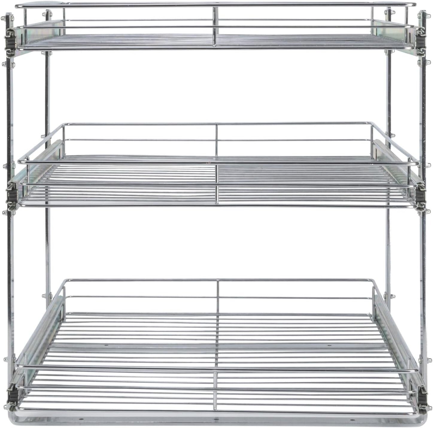Durable 3-Tier Chrome Kitchen Slide-Out Organizer for Efficient Cookware Storage