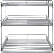 Load image into Gallery viewer, Durable 3-Tier Chrome Kitchen Slide-Out Organizer for Efficient Cookware Storage