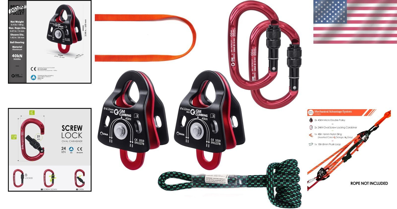 Portable 5:1 Pulley System with Micro Double Pulleys - Perfect for Rescues