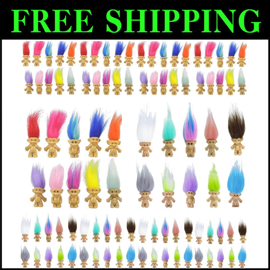 Colorful Mini Troll Dolls Collection - 100pcs PVC Cake Toppers & Party Favors