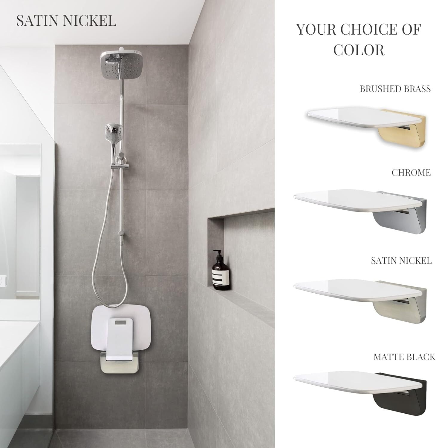 Compact & Modern Shower Bench - Fold Down Shower Seat with 350lbs Capacity