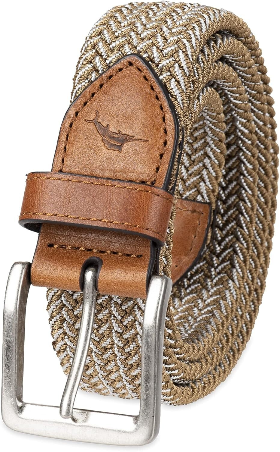 Men's Adjustable Braided Stretch Web Belt with Genuine Leather Details