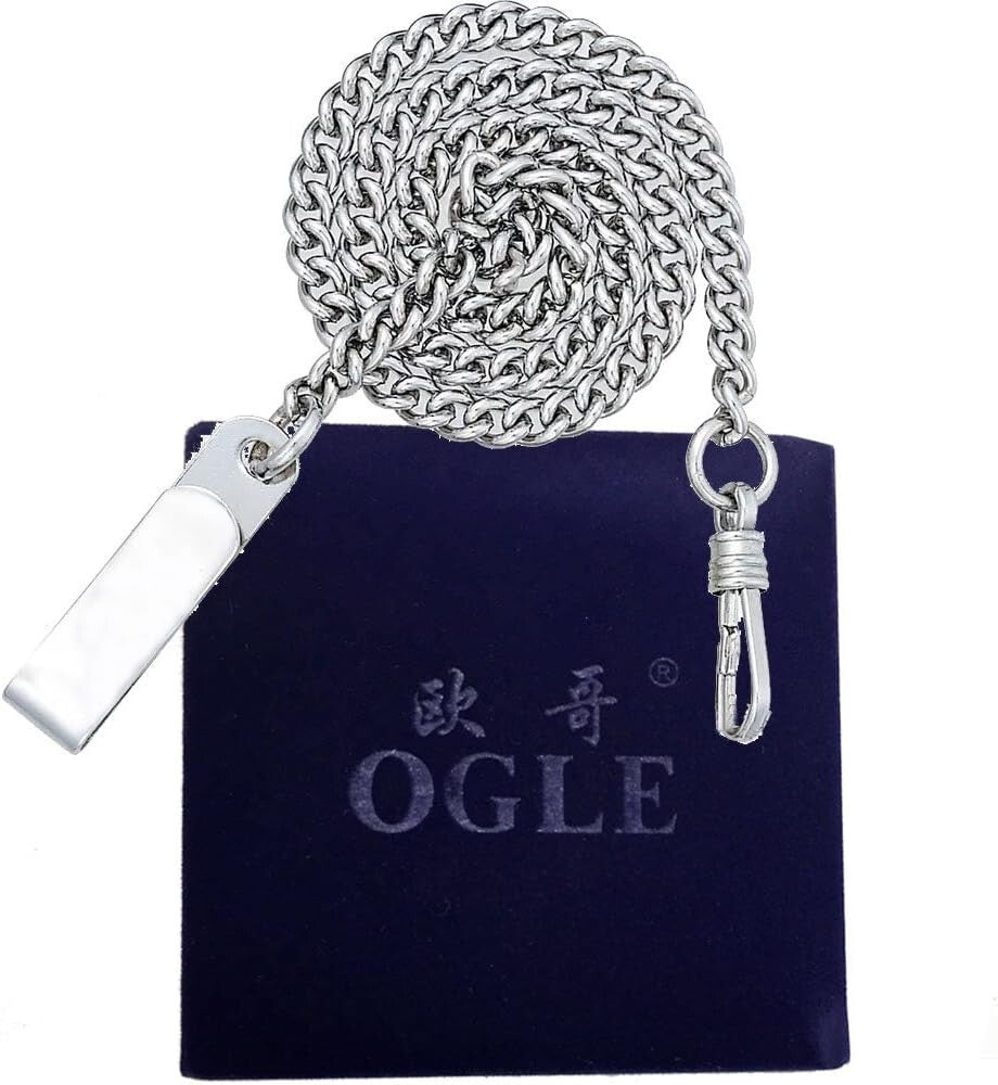 Elegant Silver Pocket Watch - Waterproof, Self-Winding & Luminous Dial - 48mm