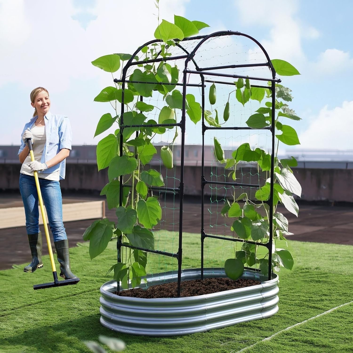 Durable Metal Trellis 80" Tall - Perfect for Tomato, Cucumber, and Flowers