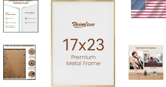 17x23 Gold Aluminum Picture Frame with HD Tempered Glass - Dual Display Elegance