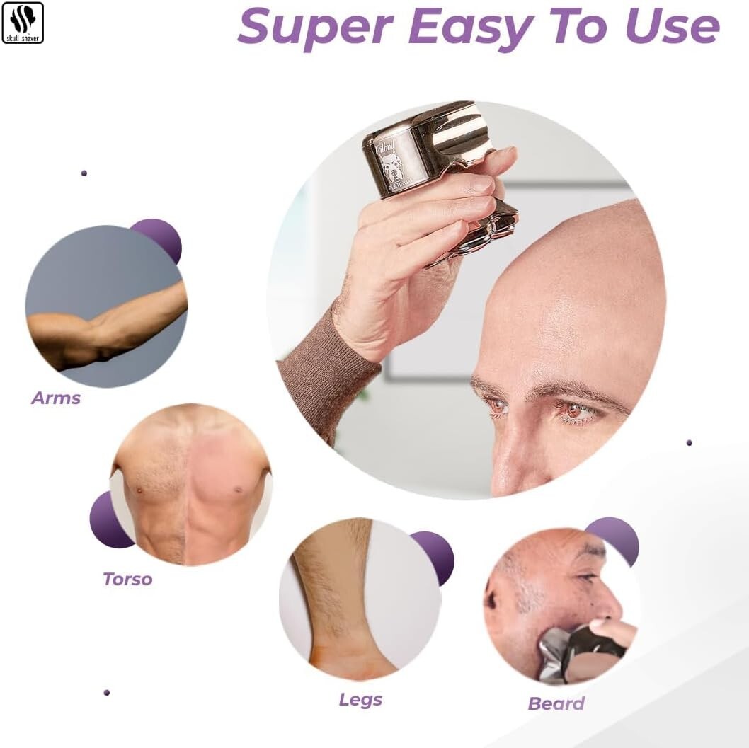 Ergonomic Shaving Kit for Men - Portable Bald Head Shaver with Accessories
