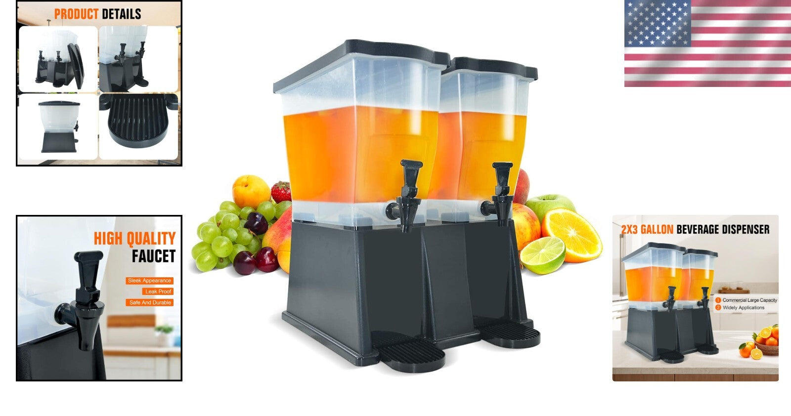 Commercial Juice Dispenser with 6 Gallon Capacity - Ideal for Buffets & Events