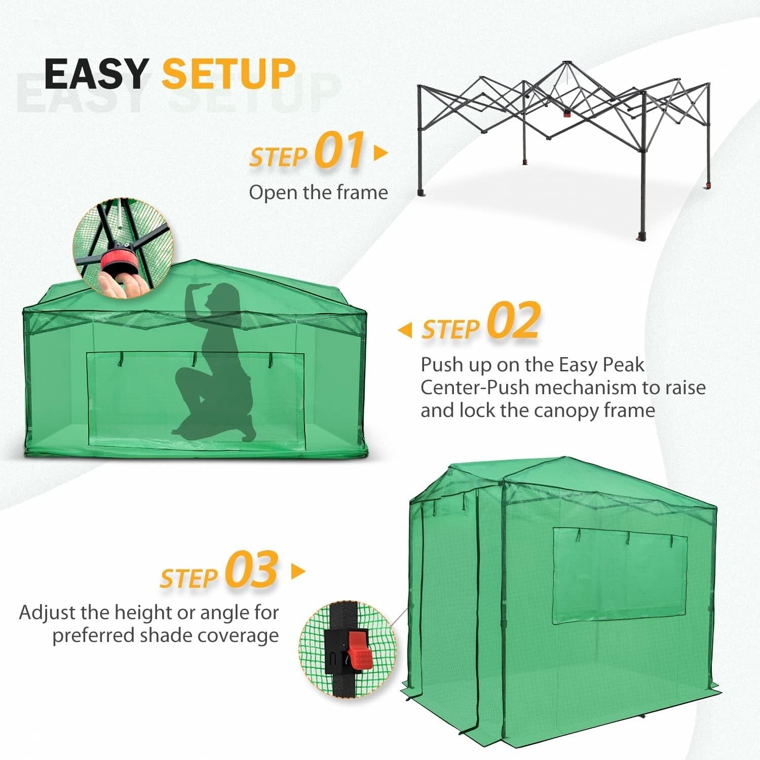 8x6 Portable Walk-In Greenhouse with Easy Setup, Zippered Doors, and Vents