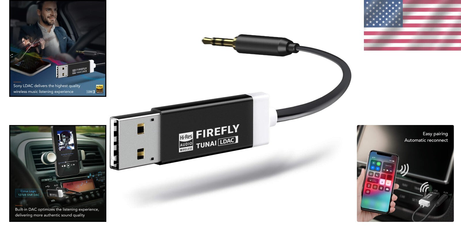 Bluetooth 5.0 LDAC Receiver for High-Resolution Audio - No Charging Required