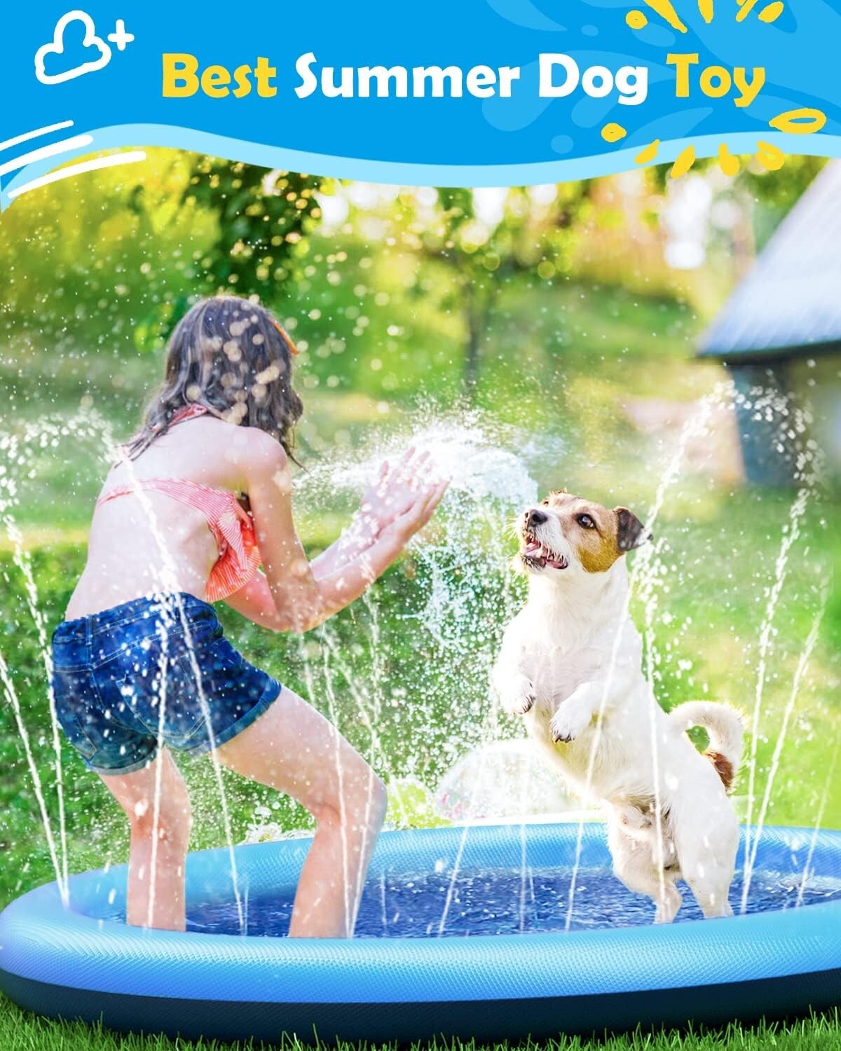 Large 86in Dog Pool Splash Pad - Adjustable Height and Dog-Friendly Design