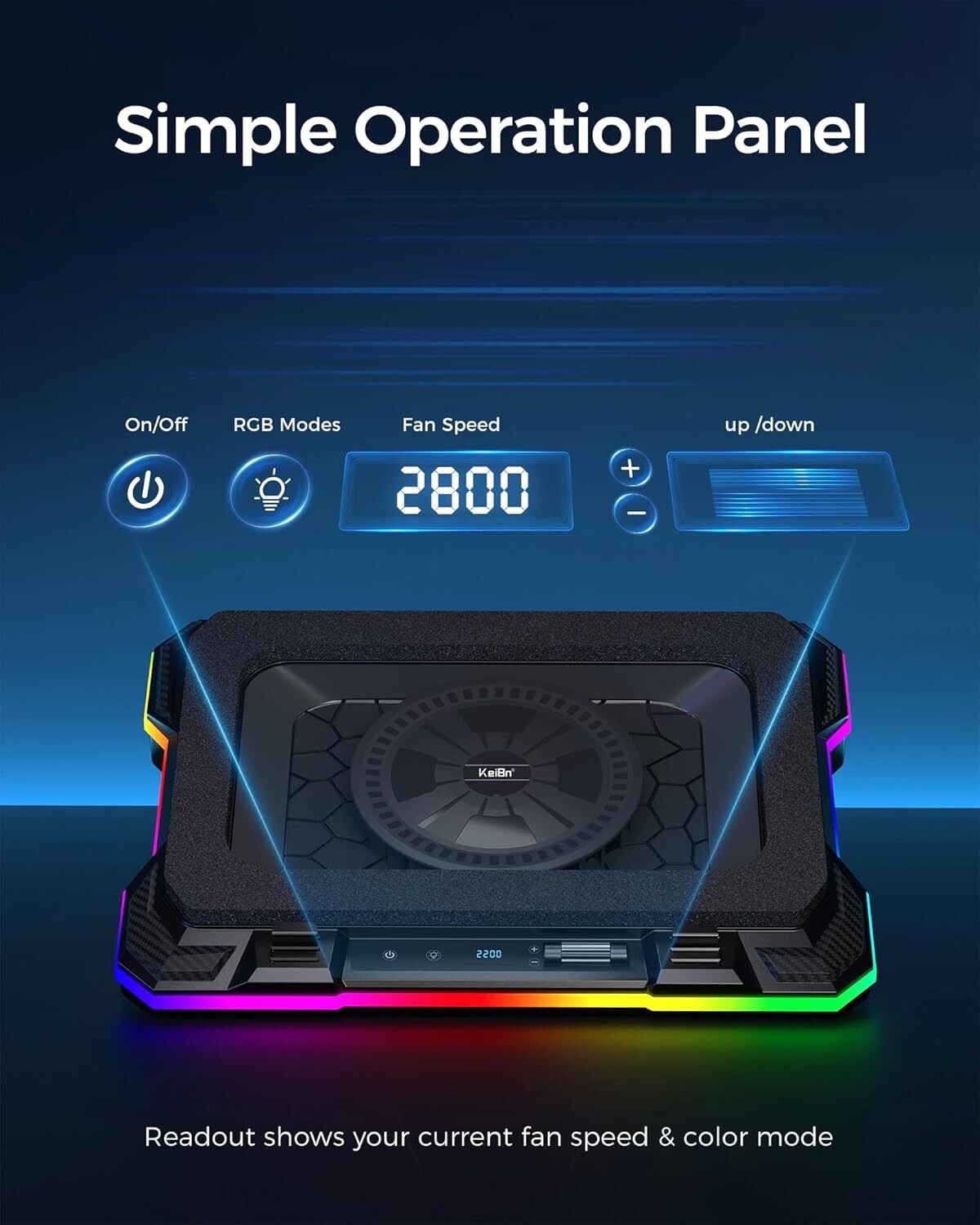 Gaming Laptop Cooling Pad with 5.5-Inch Fan & RGB Lights - Adjustable 8 Heights