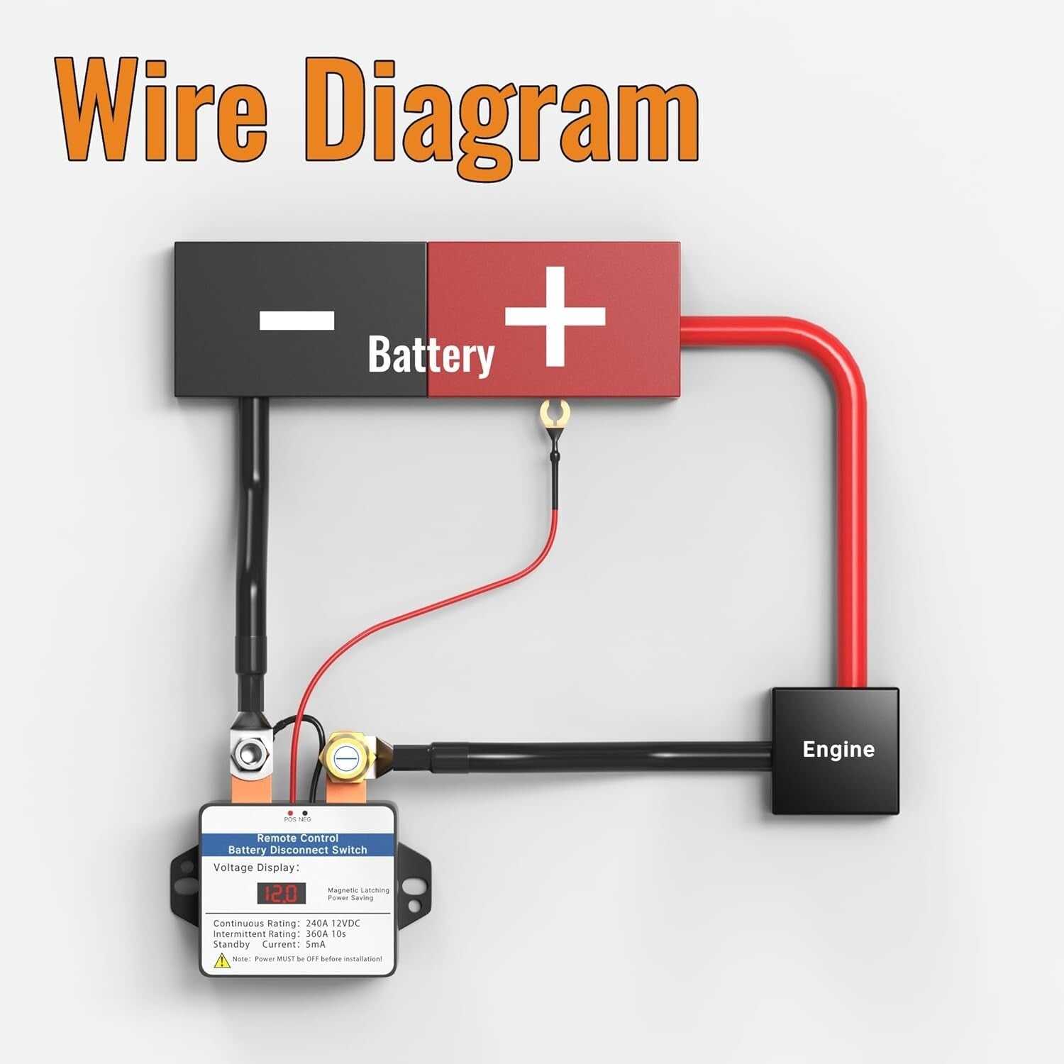 12V 360A Remote Battery Disconnect Switch with LED Voltmeter - Anti-Theft