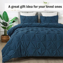 Load image into Gallery viewer, Luxurious California King Comforter Set, Navy Blue Pinch Pleat Design - 3 Pieces