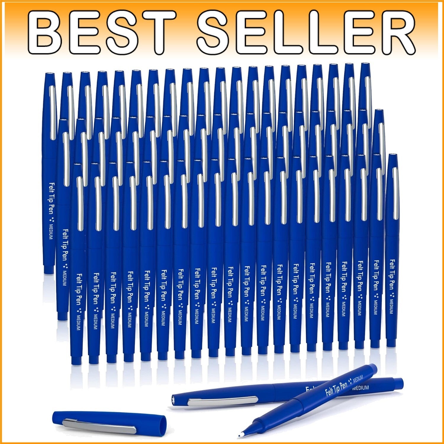 60 Blue Felt Tip Pens - Non-Toxic, Quick-Drying for Classroom & Office