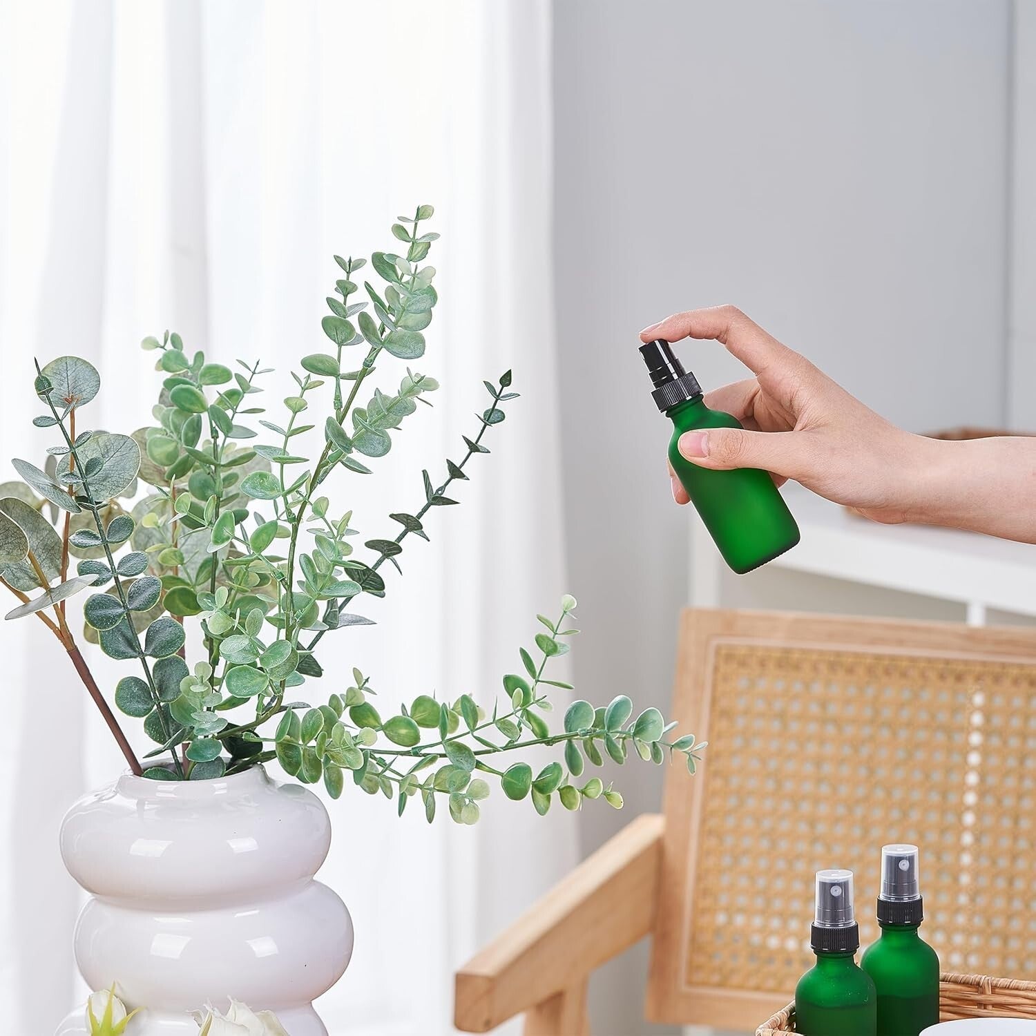 Elegant 2 oz Green Frosted Glass Spray Bottles – 48 Pack for Travel & Care