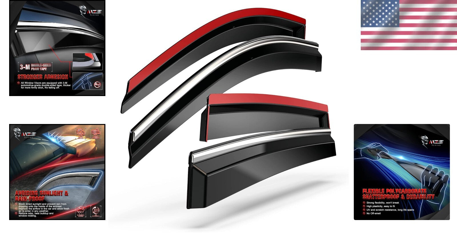 Durable Shatter-Resistant Rain Guards for 2019-2024 Vehicle Models - 4pc Set