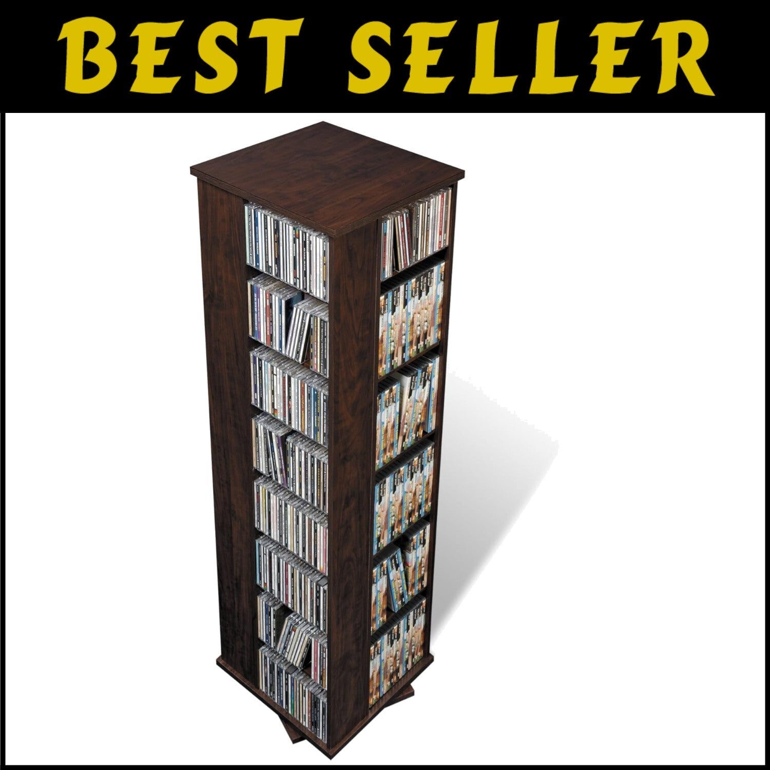 Espresso 4-Sided Revolving Media Storage Cabinet – Space-Saving Tower
