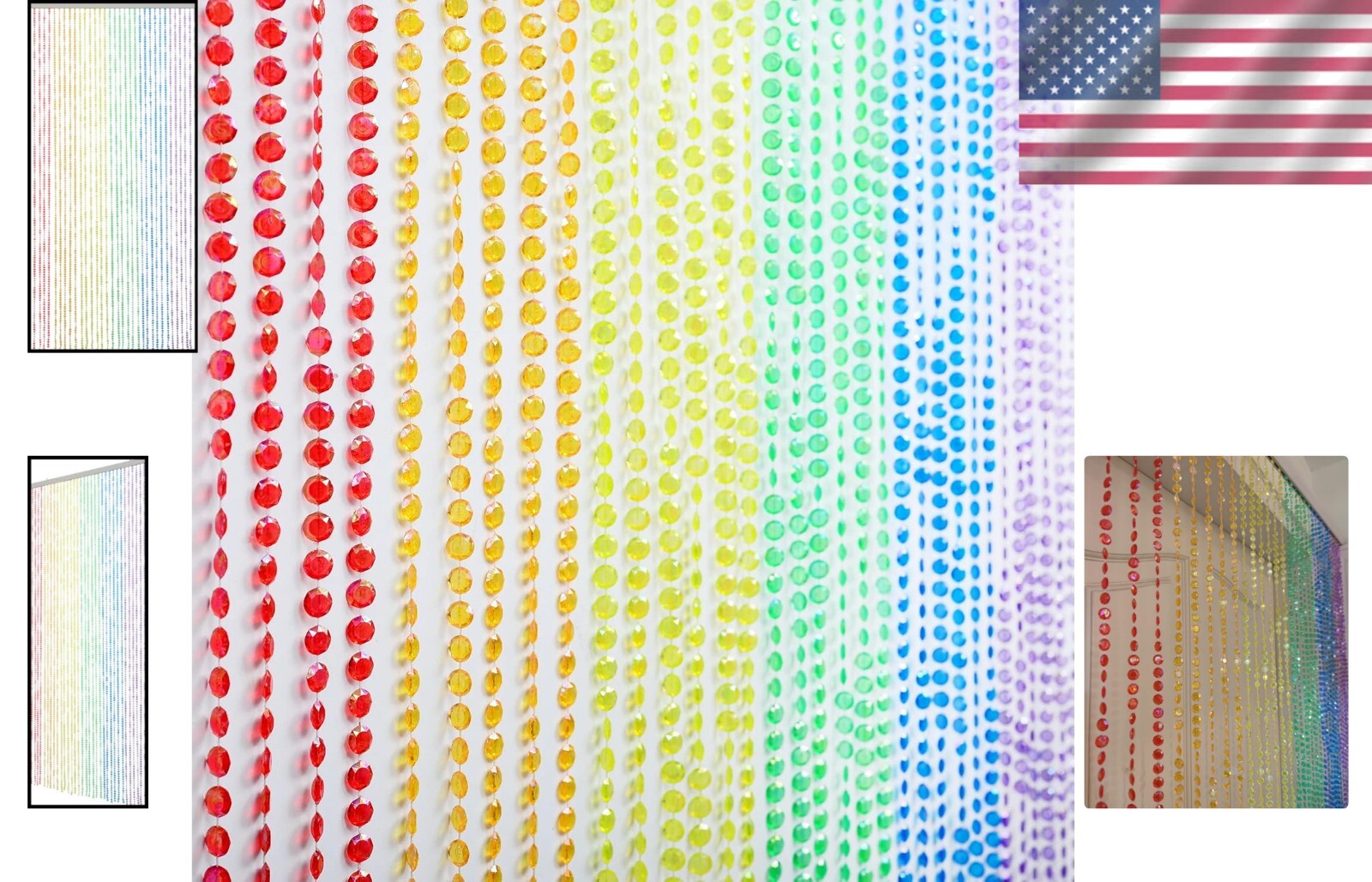 3FTx6FT Diamond Cut Beaded Curtain - Elegant Rainbow Decorative Room Divider