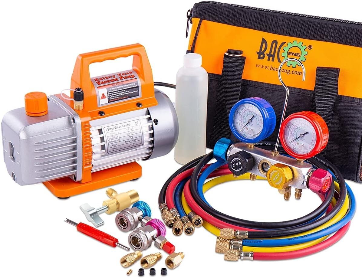 Efficient AC Vacuum Pump at 3.5CFM with Professional Gauge Set Accessories