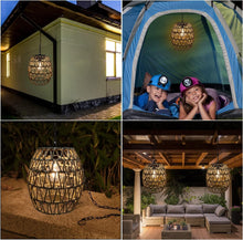 Load image into Gallery viewer, Charming Outdoor Solar Lantern - Woven Bamboo for Garden and Patio Lighting