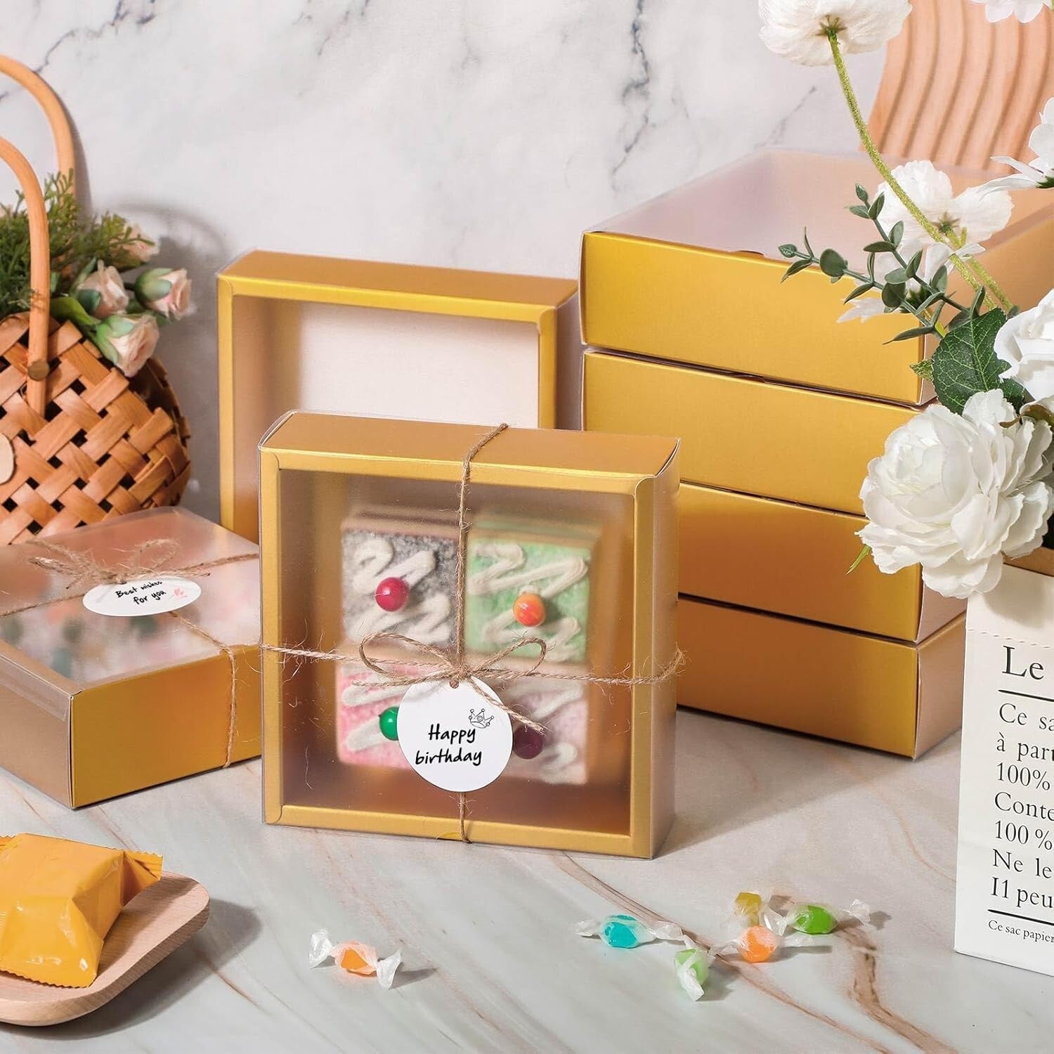 50 Elegant Kraft Gift Boxes with Window - Perfect for Soap and Jewelry Gifts