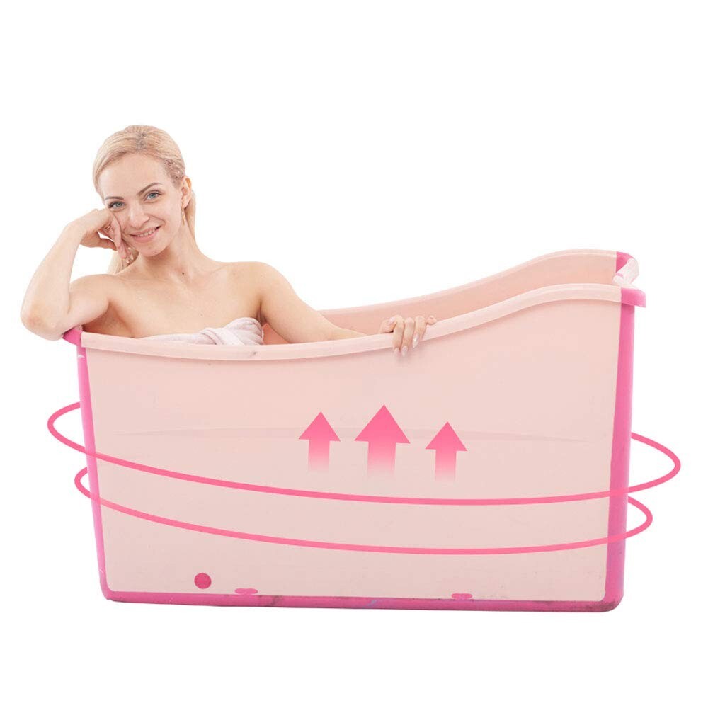 Freestanding Foldable Pink Bath Tub for Kids and Petite Adults - Space Saving