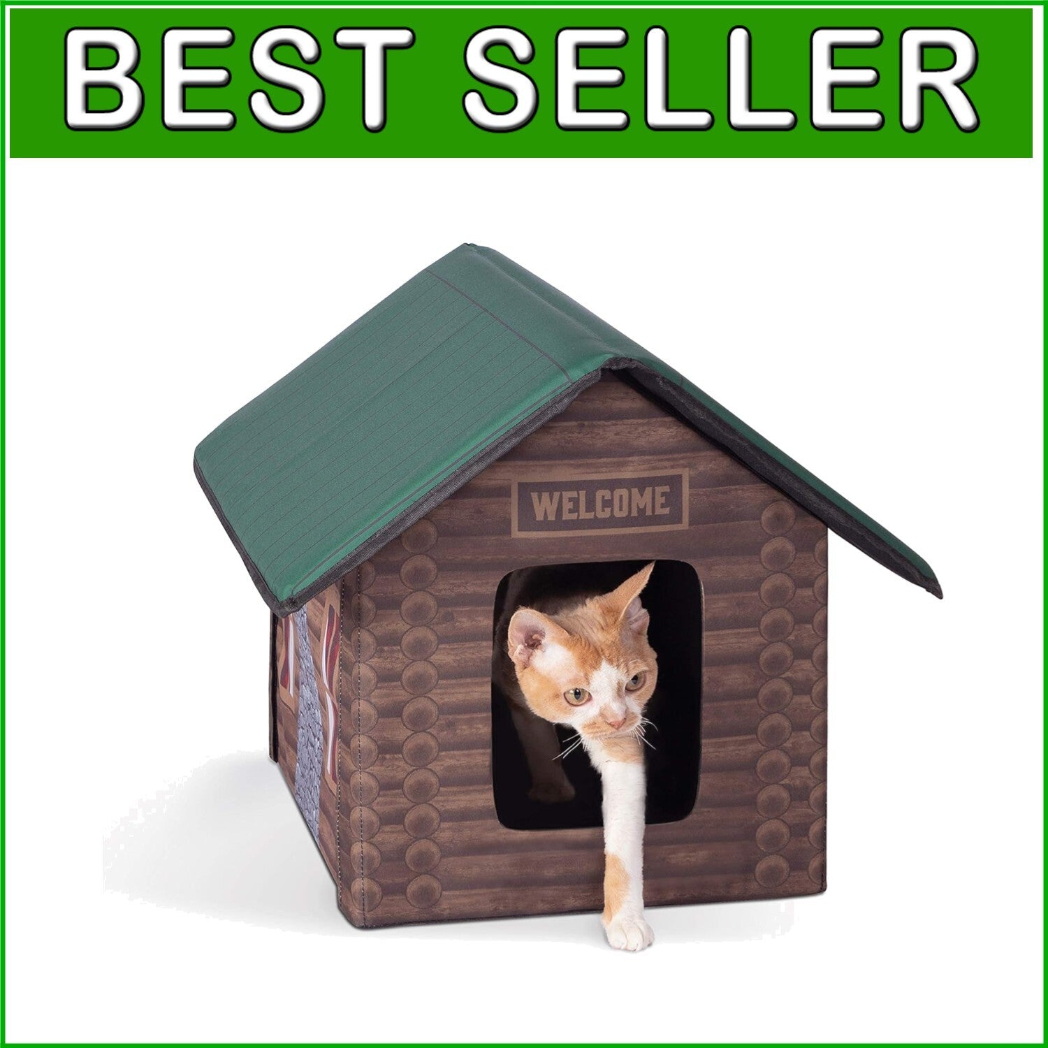 Insulated Outdoor Cat Shelter - Unheated Log Cabin for Community or Stray Cats