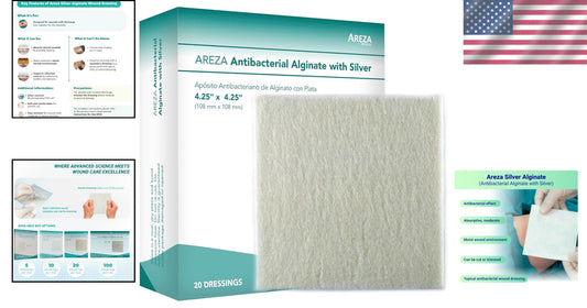 Individually Packaged Silver Alginate Wound Dressings - 20 Count, 4.25" x 4.25"
