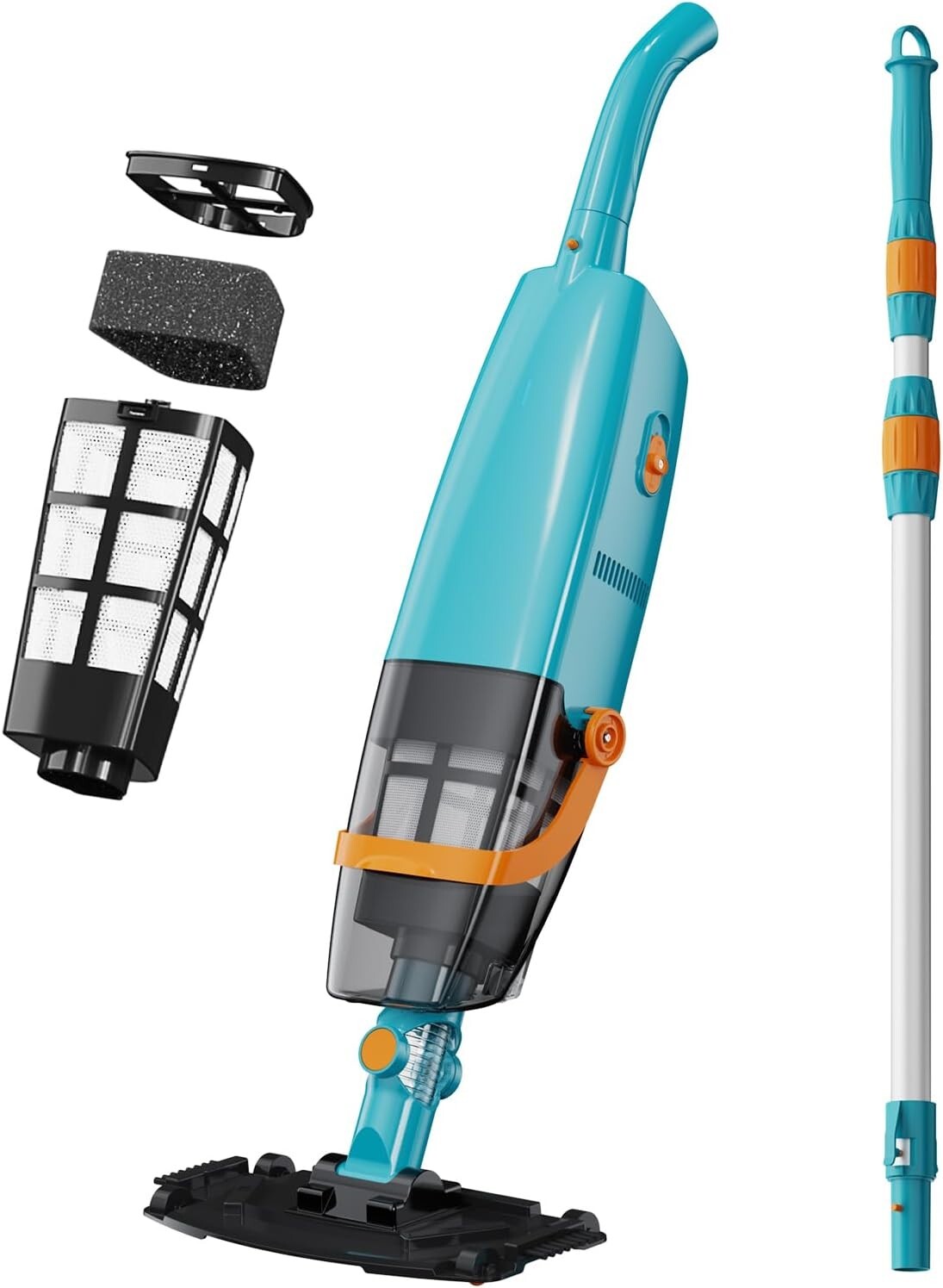 Cordless Handheld Pool Vacuum with Telescopic Pole - 60 Mins Runtime, Lake Blue