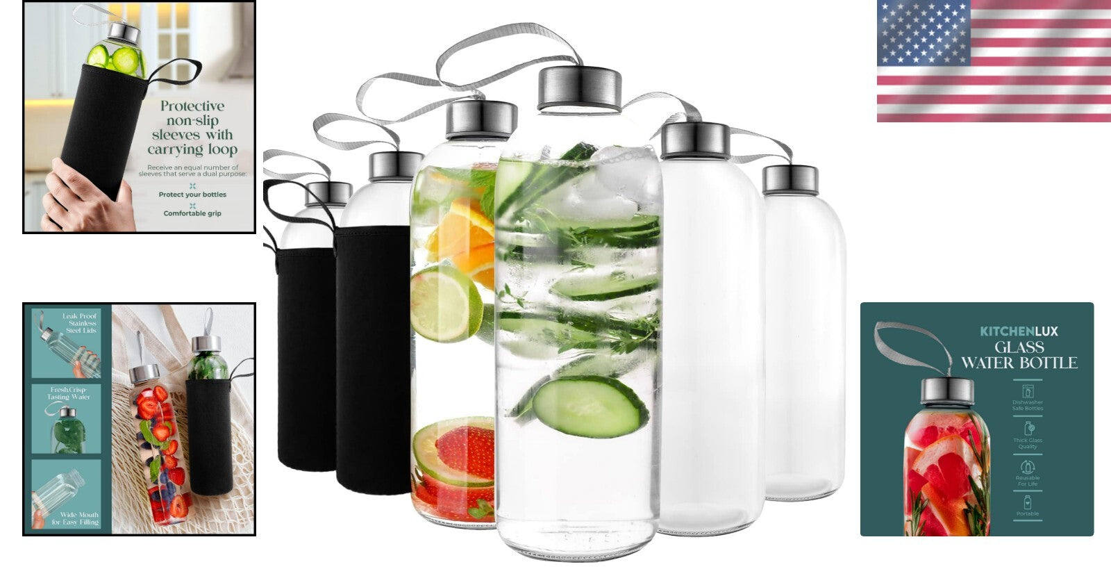 Elegant Wide-Mouth Glass Water Bottles Set of 12 - BPA-Free & Dishwasher Safe