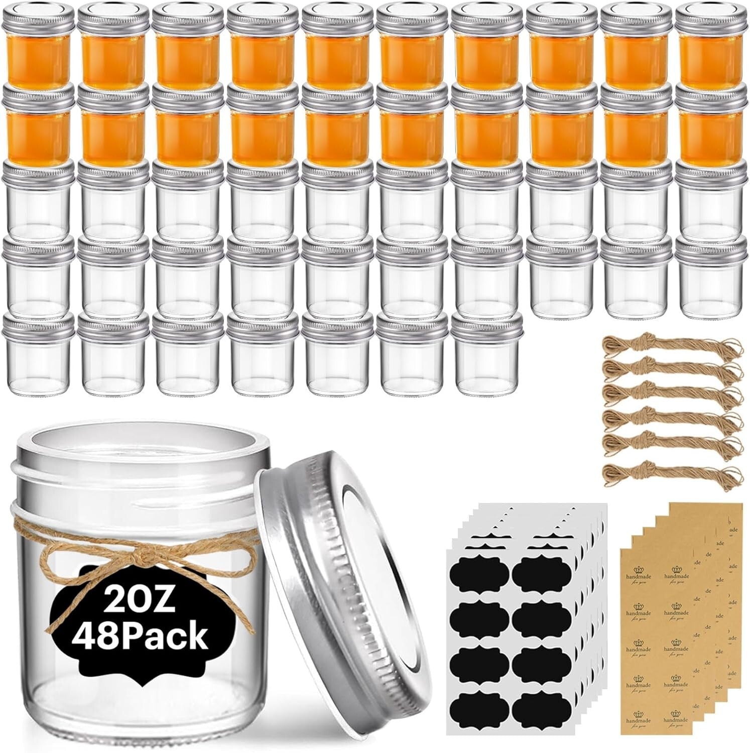 Microwave & Freezer Safe 2 oz Mason Jars - 48 Pack Ideal for DIY Gift Ideas