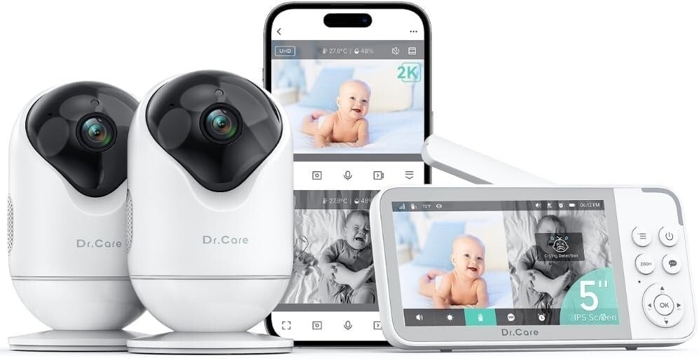 2K Resolution Baby Monitor with 5000mAh Battery & Cry Alerts - Ideal for Parents