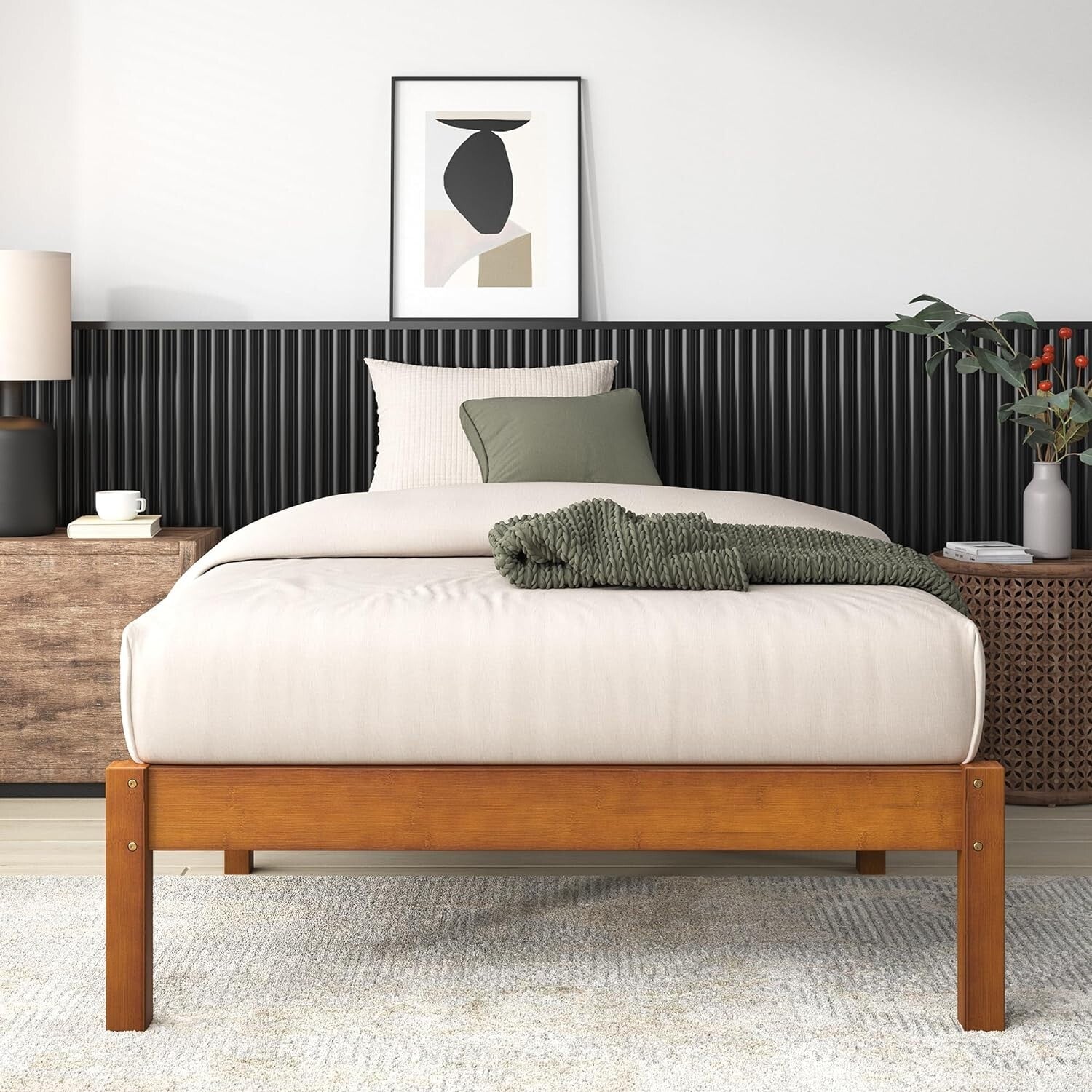 Ellie 14" Twin Bamboo Platform Bed Frame - No Box Spring Needed, Easy Assembly