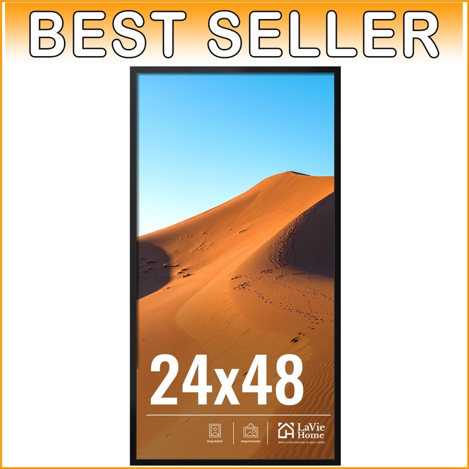 Elegant 24x48 Picture Frame - Vertical or Horizontal Display with Plexiglass