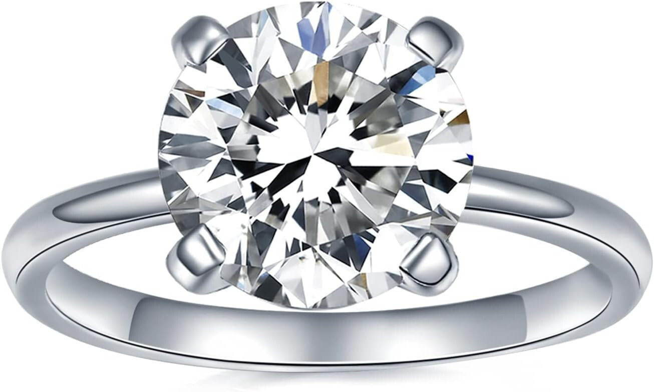 1CT D Color Moissanite Solitaire Ring - Elegant 18K White Gold Plated Design