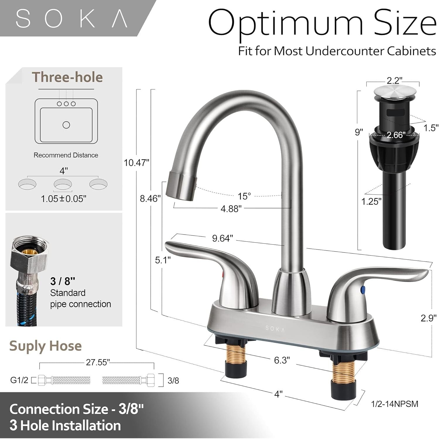 Premium Stainless Steel Centerset Faucet - Dual Lever Handles for Control