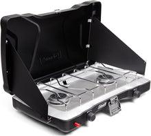 Load image into Gallery viewer, Triton+ Portable 2-Burner Camping Stove with Push-Button Ignition – 22,000 BTUs