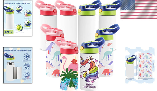 8 Pack 12oz Kids Sublimation Tumblers with Straws - Safe & Stylish Drinkware