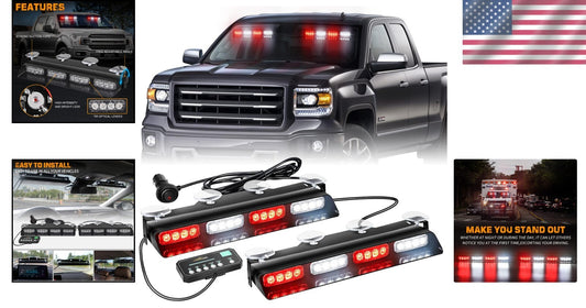 Durable Emergency Vehicle Strobe Lights with 26 Flashing Patterns - Red/White