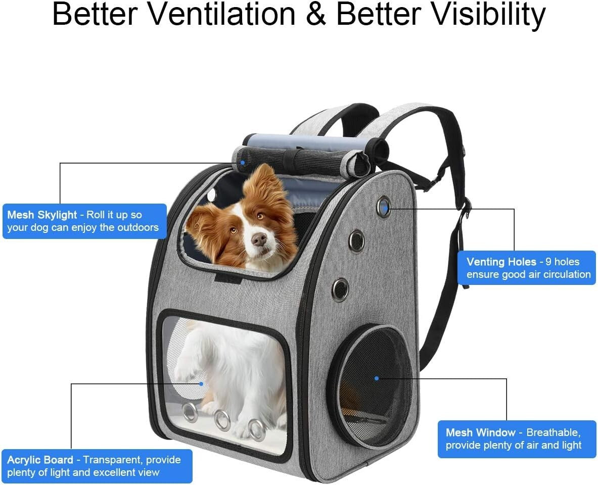 Portable Pet Travel Carrier Backpack - Safety & Comfort for Dogs, 18 lbs Max