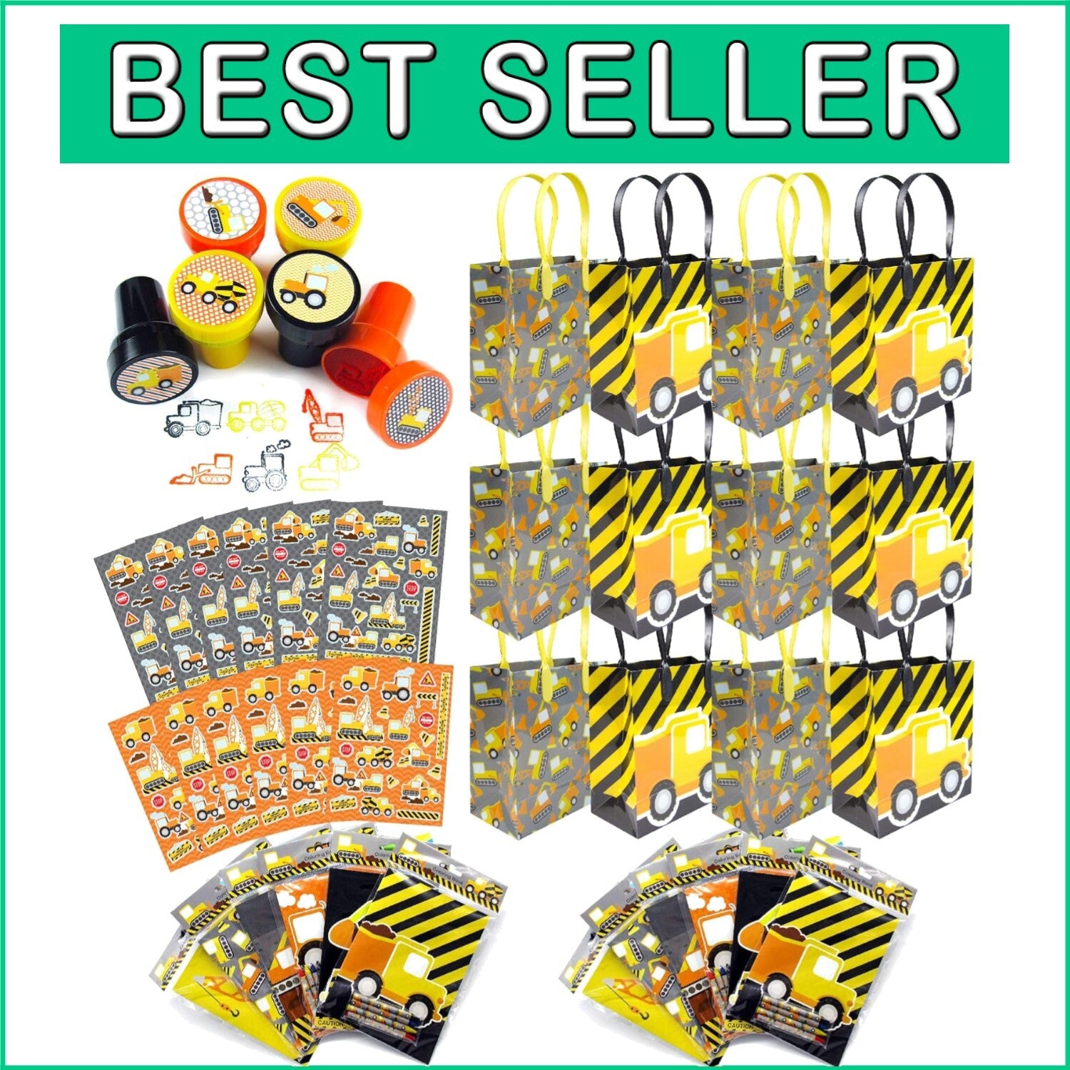 108-Piece Construction Truck Party Favor Set - Toys, Stickers, Crayons & More!