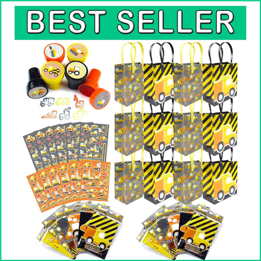 108-Piece Construction Truck Party Favor Set - Toys, Stickers, Crayons & More!