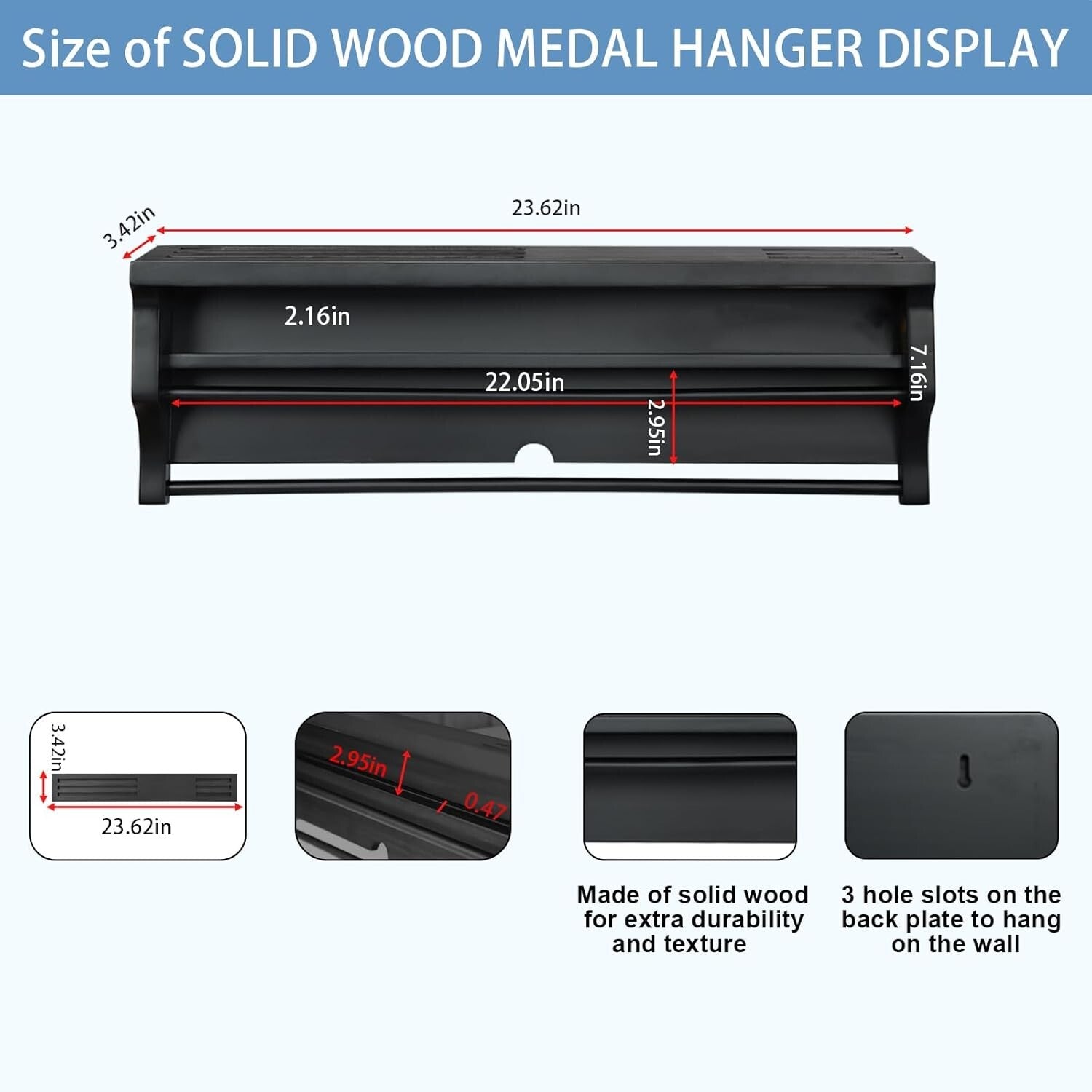 Elegant Solid Wood Wall Mount Medal Display Rack - Showcase Your Achievements