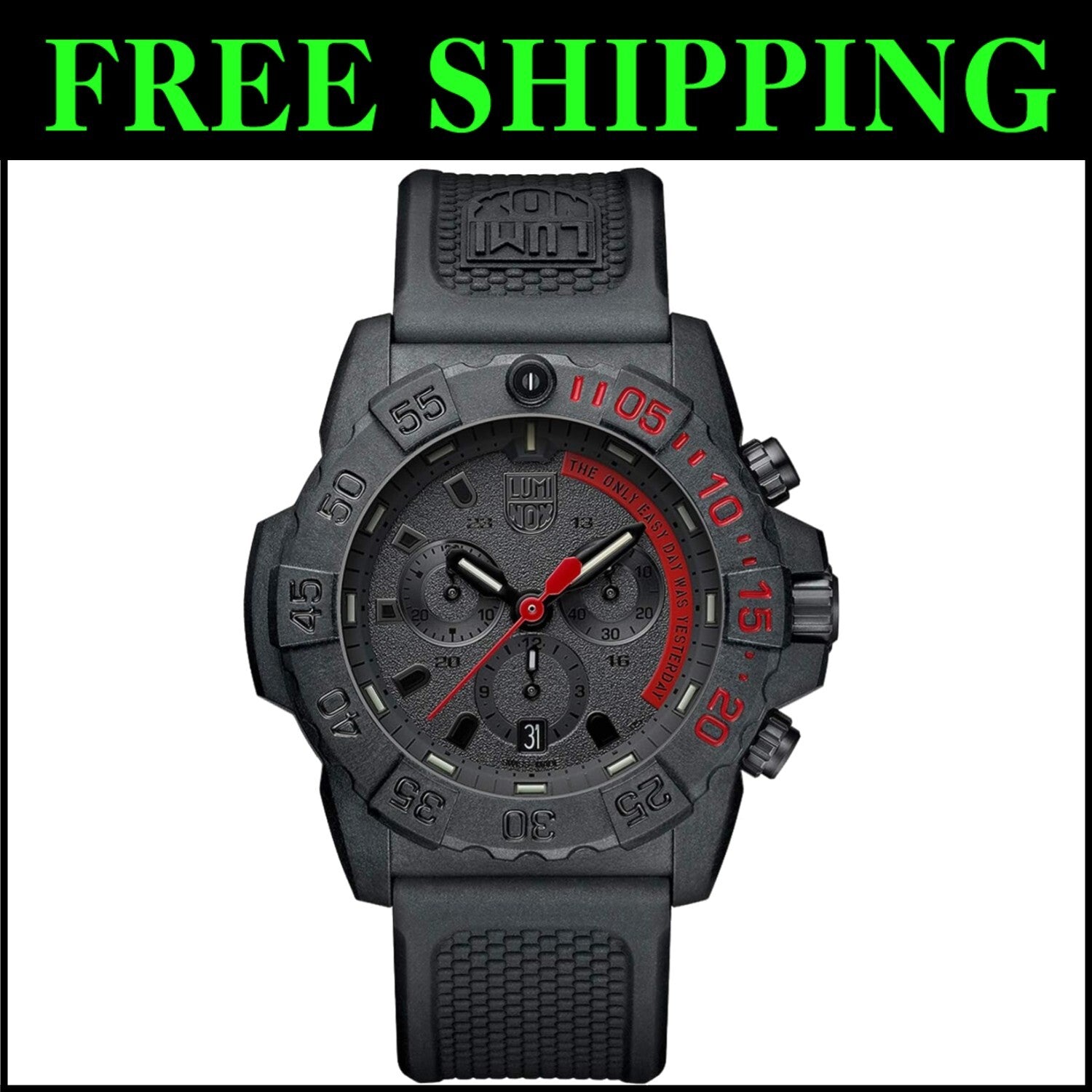 45mm Navy Seal Series 3580 Dive Watch - Water Resistant, Black Dial Chronograph